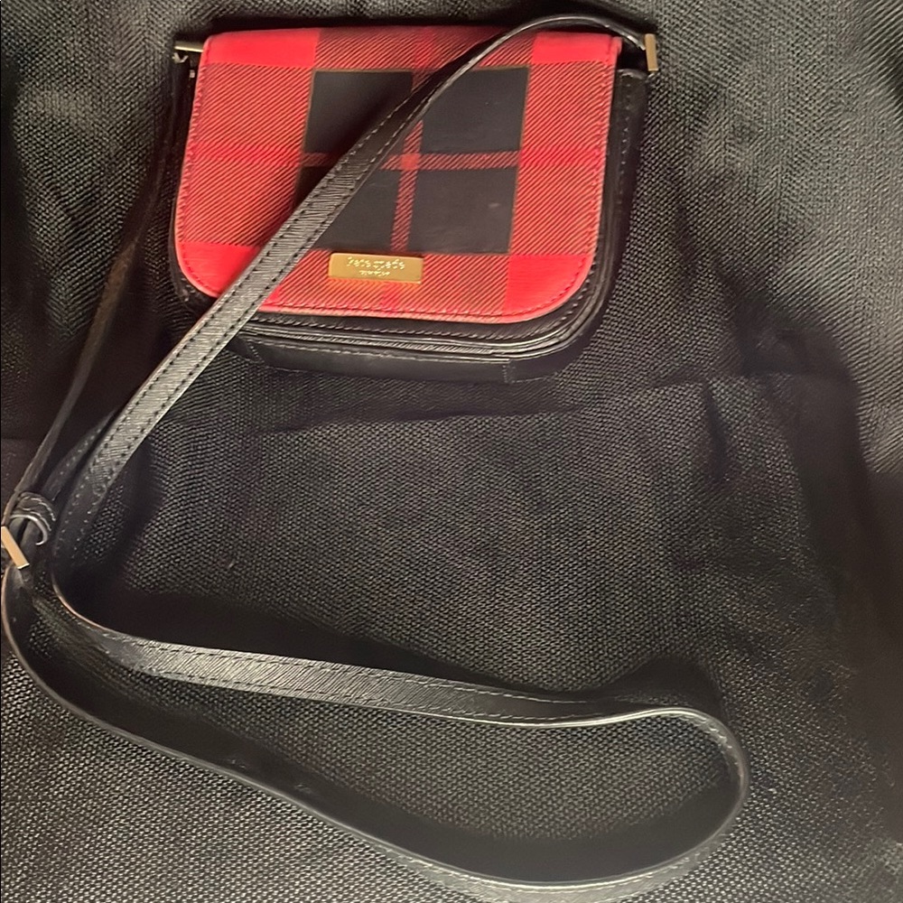 Kate Spade Newbury Lane Carsen Small Black Red Plaid Crossbody Bag - Picture 6 of 9